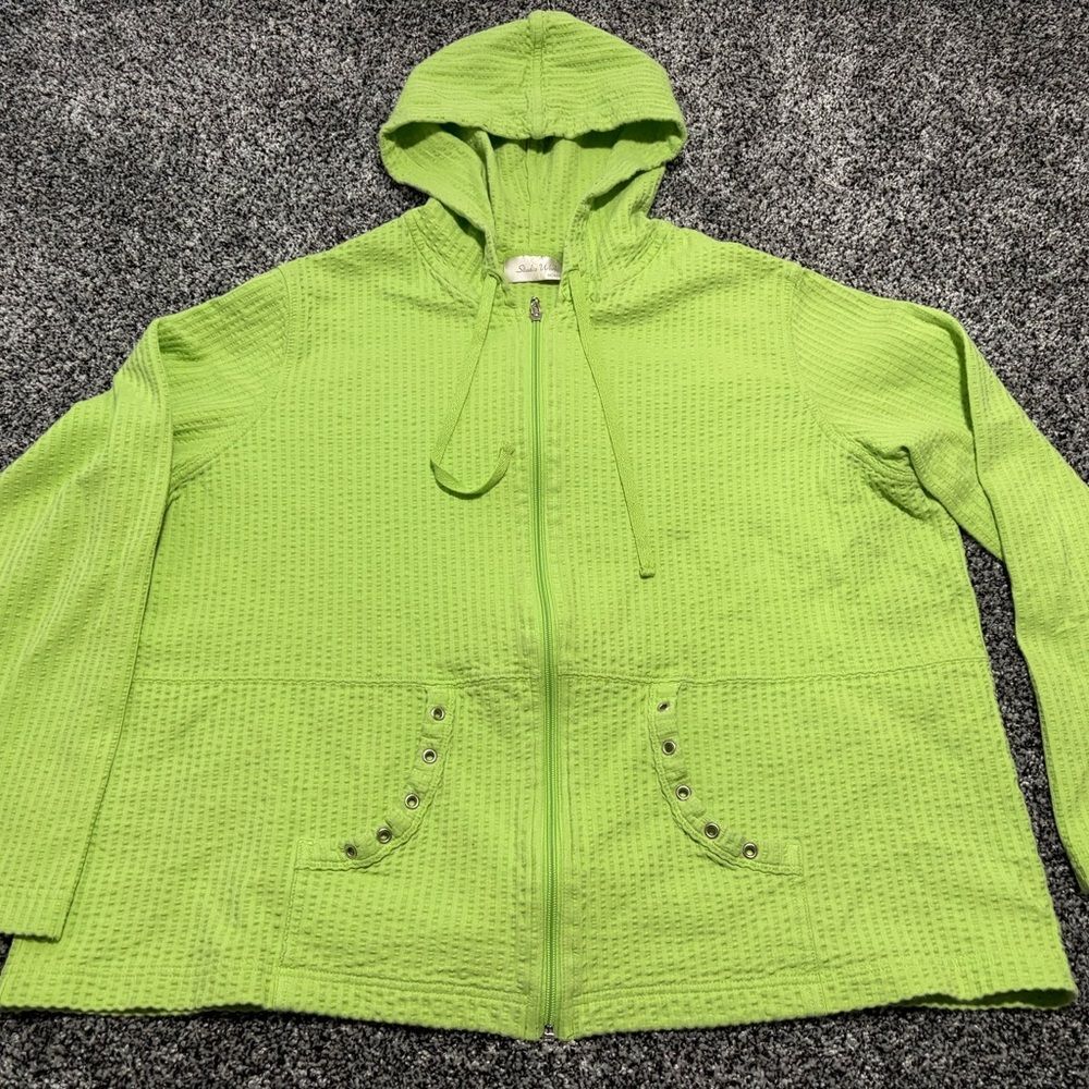 Studio Works Lime Green Textured Utility Jacket woman’s 1x zip and hooded